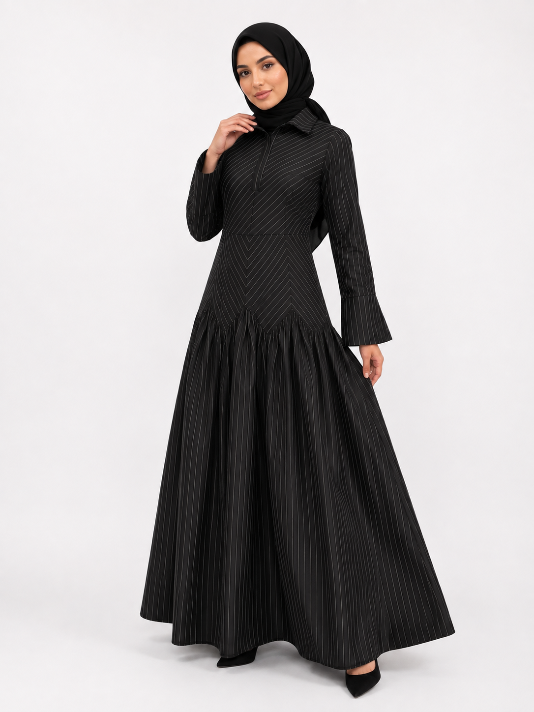 The Pinstripe Grace Dress - Black