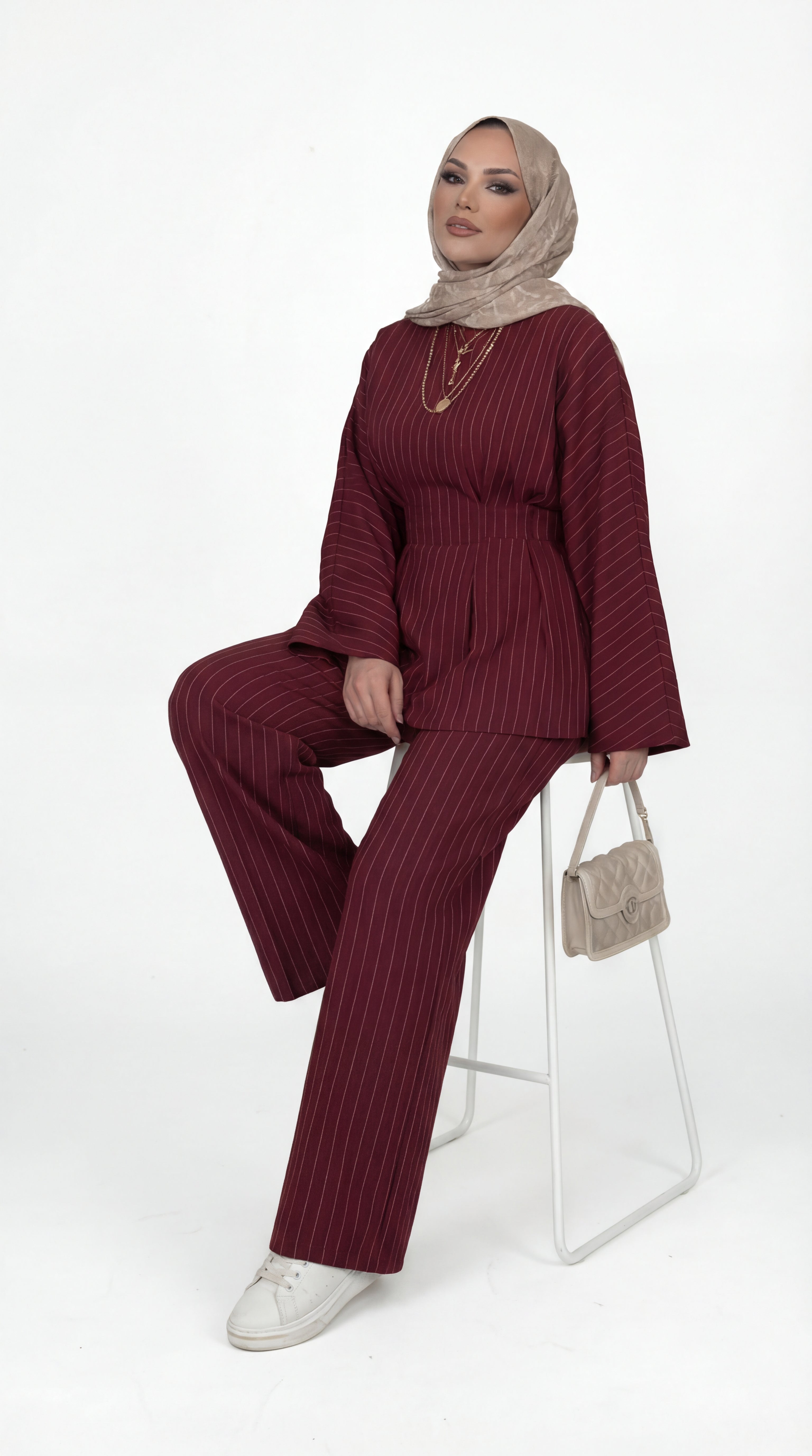 Burgundy Pinstripe Set