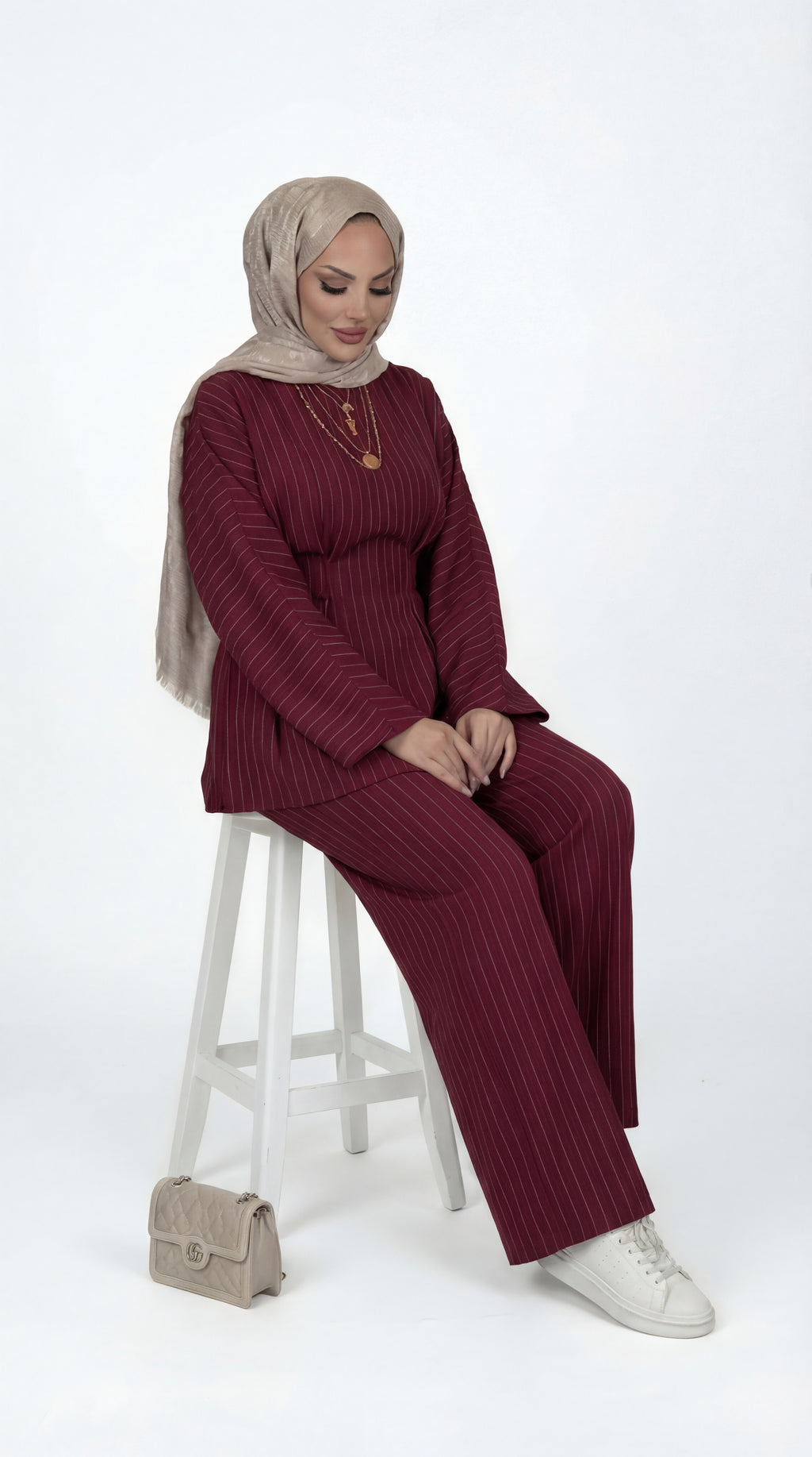 Burgundy Pinstripe Set